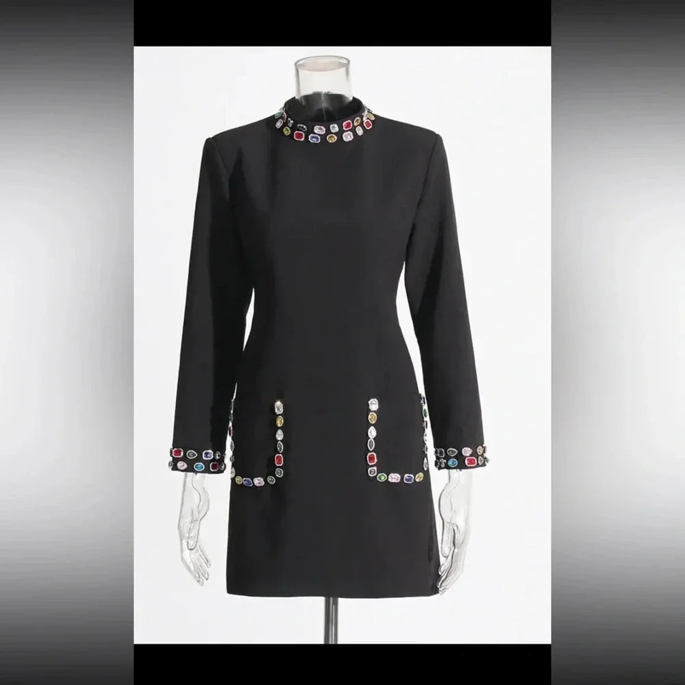 Solid Patchwork Diamonds Temperament Dress For Wo… - image 5